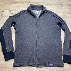 Diesel Co Mens Medium Blue Cotton Waffle‎ Knit Button Up Cardigan Sweater